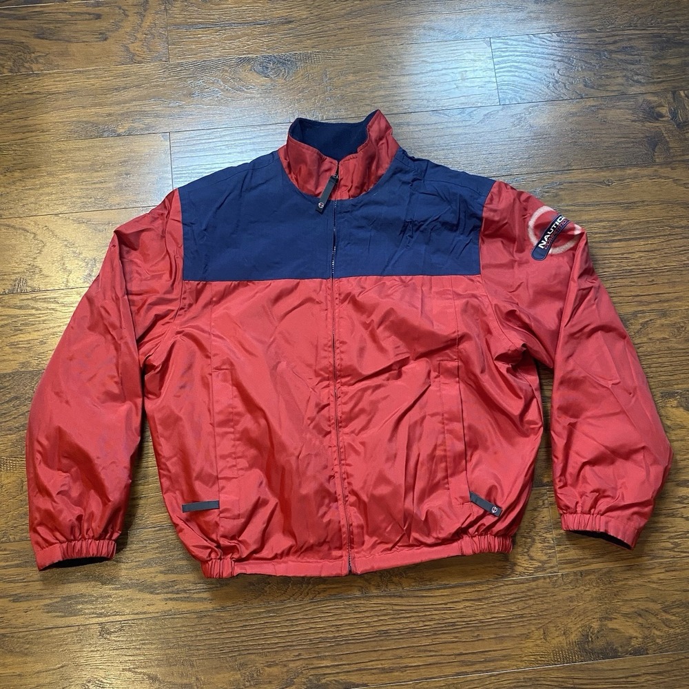 Vtg 90s Nautica L Competition Sail Colorblock Windbreaker Jacket Red White Blue